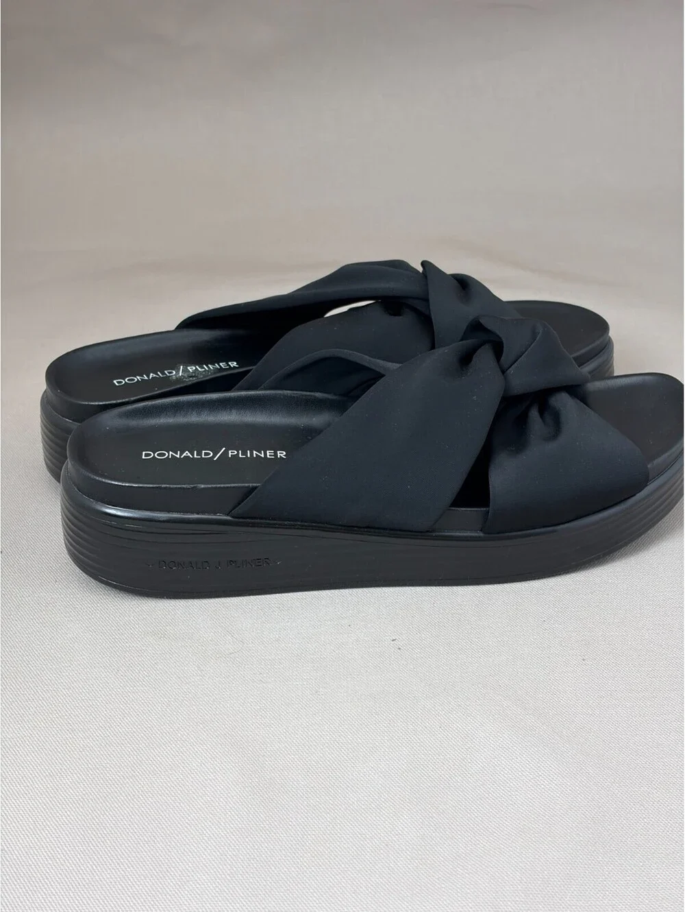 Donald Pliner Folley Platform Slide Sandals Black Knotted Wedge Womens 8.5 M